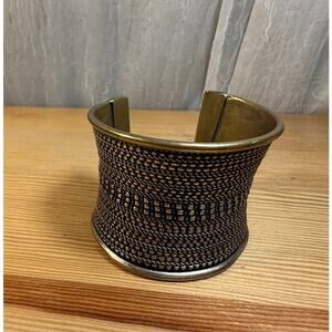 Wide Cuff Bracelet Metal Beaded Textured Boho Statement